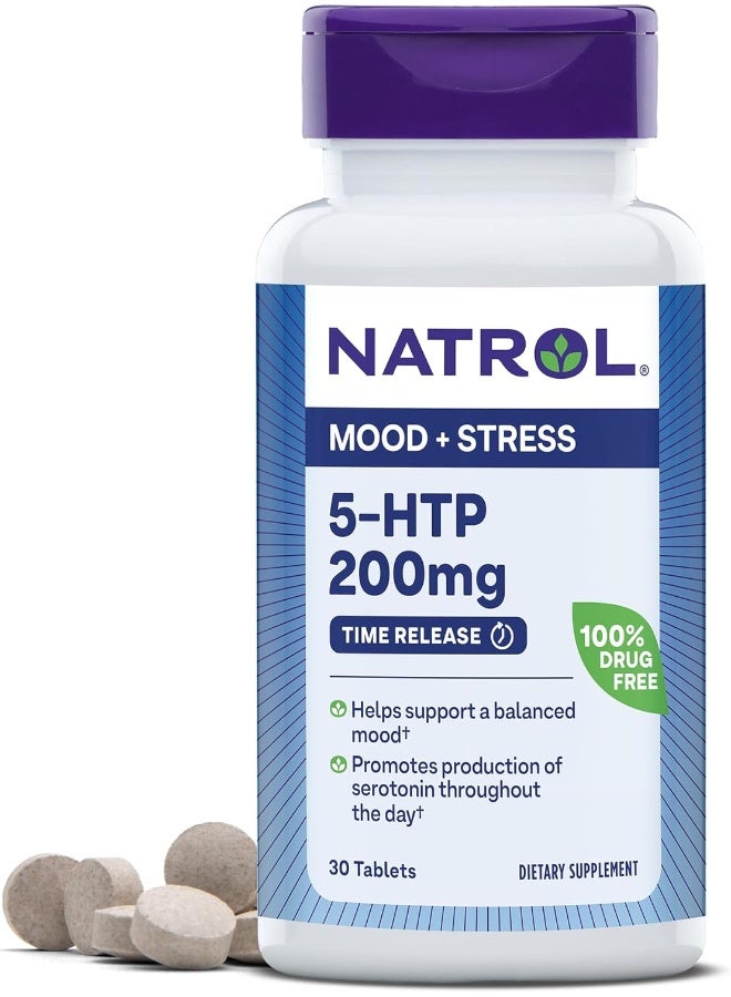 Natrol, 5-HTP, Time Release, Maximum Strength, 200 mg, 30 Tablets - Image 1